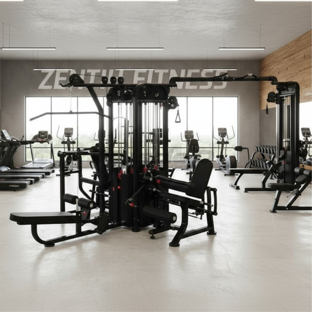 5 Stack Megatron Compact Multi-Gym - Muscle D Fitness - Lat Pull, Low Row, Bench Press, Lat Pull, Leg Ext / Curl